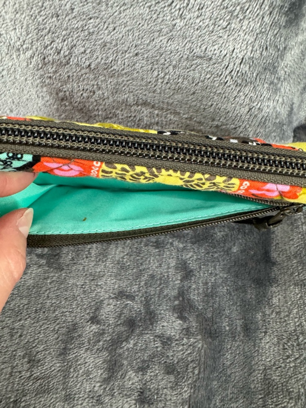 Vera Bradley Flower Shower Zip Around Wallet Brown Orange Teal Green Floral - Picture 3 of 4